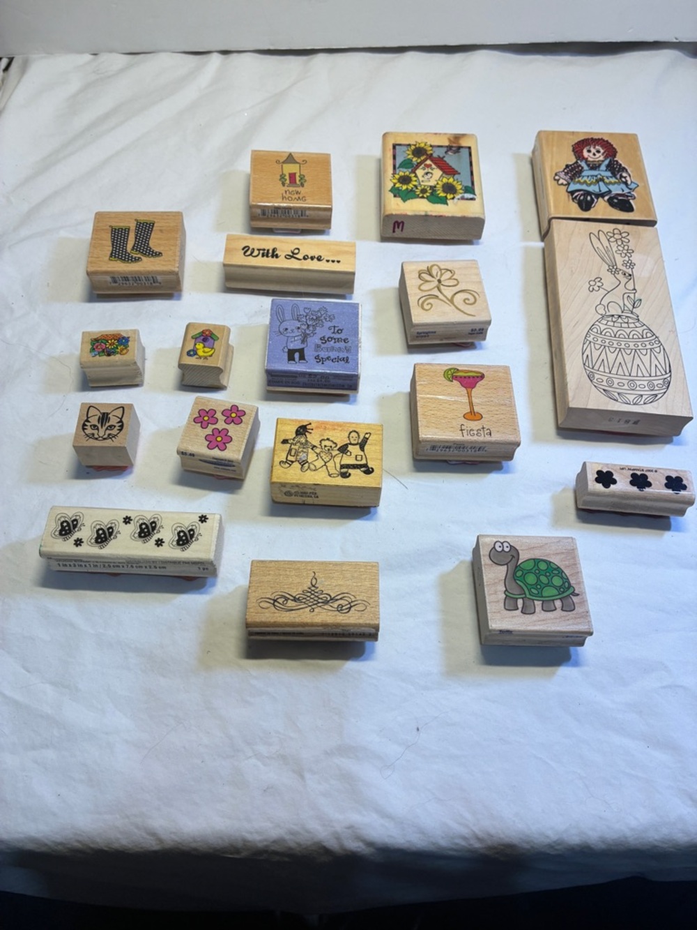 Lot 18 Assorted Wooden Mounted Rubber Stamps Spring Easter New Home Bird House